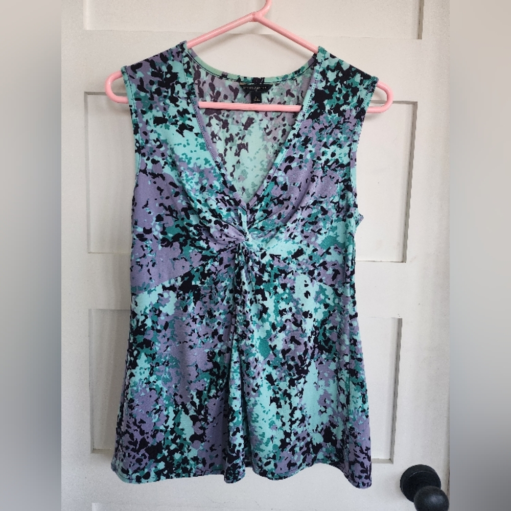 Banana Republic Blue Green Ruched V-Neck Tank Top